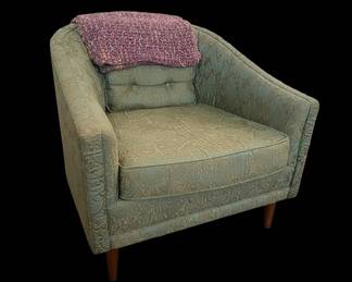 Vintage Barrel Back Accent Chair in Textured Green Upholstery