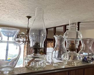 Collection of Vintage Clear Glass Oil Lamps