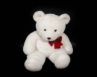 Large White Teddy Bear with Red Plaid Bow
