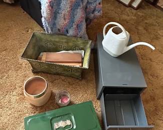 Vintage Green Metal Cash Box and Decorative Tin Box