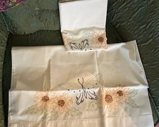 Embroidered Pillowcase with Butterfly and Sunflower Motif by Jack Dempsey Needle Art