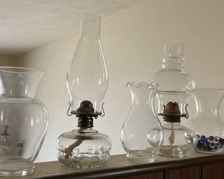 Collection of Vintage Glass Oil Lamps and Vases