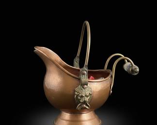 Antique Copper Coal Scuttle with Ornate Handle