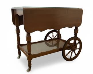 Vintage Drop Leaf Tea Cart with Spoked Wheels