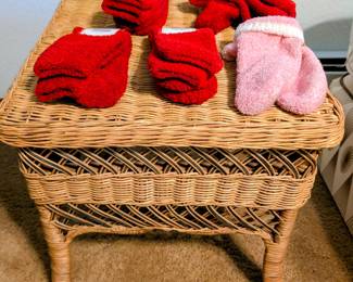 Wicker Storage Chest with Red and Pink Mittens