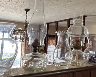 Assorted Vintage Clear Glass Oil Lamps and Vases