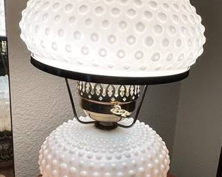 Vintage Fenton Hobnail Milk Glass Hurricane Lamp