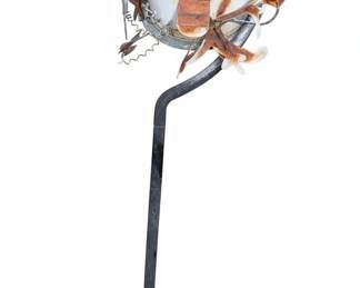 Decorative Metal Birdhouse with Dragonfly and Star Accents on Stake