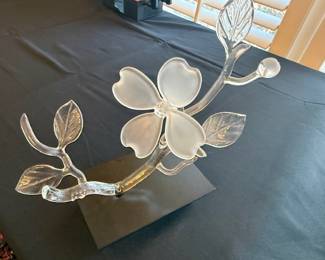 HANS FRABEL ART GLASS DOGWOOD FLOWER LEAVES & BRANCH