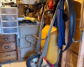 Wheelbarrow and tools 
