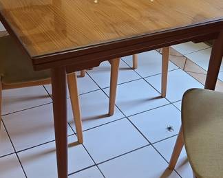 Mid-Century Modern Teak Dining Table with Glass Top