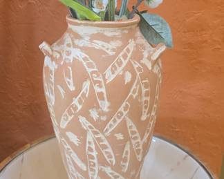 Terracotta Vase with White Pea Pod Design
