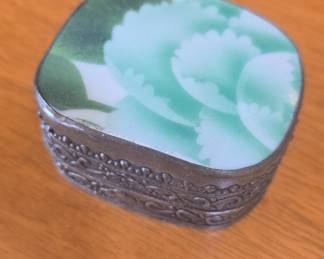 Vintage Enameled Trinket Box with Floral Motif - Possibly Chinese Shard Box