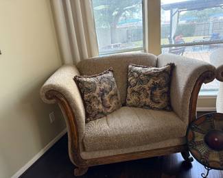Over sized neutral chair with matching sofa.