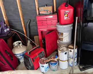 Gas cans,  portable generator 2 blowers.