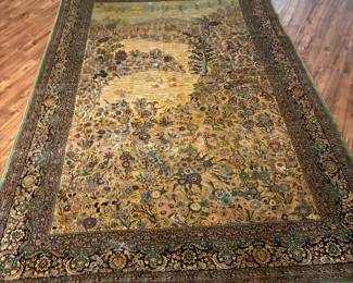 19	800.00	Persian Silk rug from Iran 61Wx91L Landscape scene green	