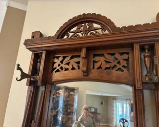 21  $500 early American walnut hall tree 36W X 12D X84H  with marble top			