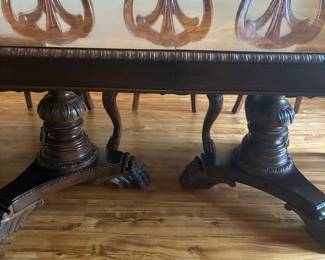 32	800.00	Dining room table mahogany veneer total length 9'3" or smaller 6'2" (each leaves is 18"W x 2) table is 45"Dx 30"H & 8 arm chairs 