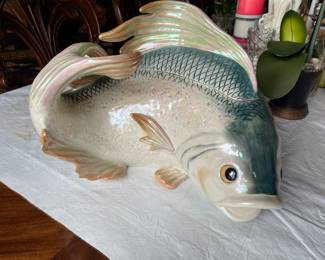 13	150.00	Vintage Glazed fish Ocean of Abundance soup terrine from Kaldun & Bogle - 15Wx12Dx9"H