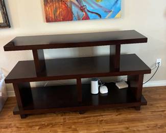 18	250.00	Three level shelve 56Wx20Dx36H brown wood 