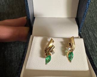 $325 - pair of emerald / diamonds / gold earrings. 