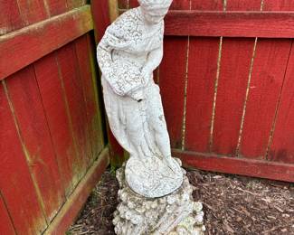 76	300.00	Vintage Lady at the Well fountain on base - 2 pieces concrete - 44"T x 18"W 