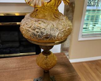 #85 - $150 -Fenton lamp amber poppy pattern not wired