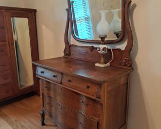 #42 Antique tiger oak dresser 43Wx21Dx70T $400