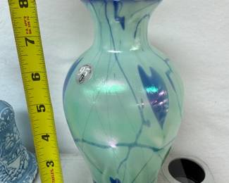 #82 - $150 Fenton Vase blue Barber 8"