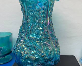 #83 - $300 - Fenton vintage blue iridescent color art glass poppy show vase 12"H