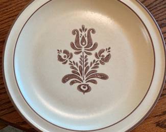 #95 - $240 - Vintage Faltzraff pottery china Village pattern 8 dinner plates - 9 bowls - 12 salad plates - 12 cups & saucers - 2 corn holders - 1 butter dish - 10 serving pieces = 54 pieces