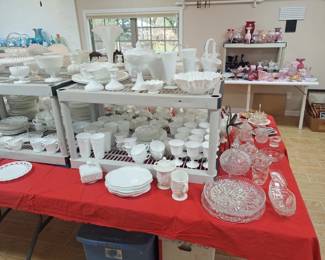 Milk Glass spanish lace / silver crest / & more...