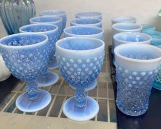 $160 - Fenton hobnail light blue set of 8 stemmed glasses and 4 tumblers 