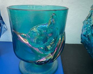#84 - $50 - Cat Chessie iridescent blue candy jar without the top