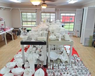 Milk Glass spanish lace / silver crest / & more...