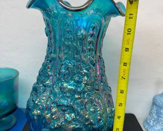 #83-$300 - Fenton vintage blue iridescent color art glass poppy show vase 12"H
