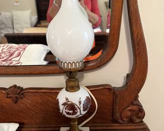 #45b - Antique Lamp milk glass