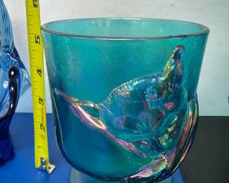 #84 - $50 - Cat Chessie iridescent blue candy jar without the top