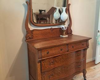 #42 Antique tiger oak dresser 43Wx21Dx70T $400