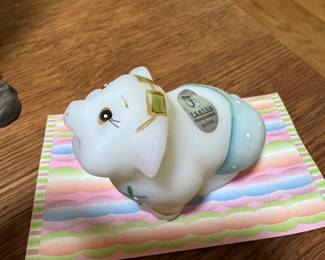 #89 Fenton pig beach besties blue polka dot sating glass G.Farley $80