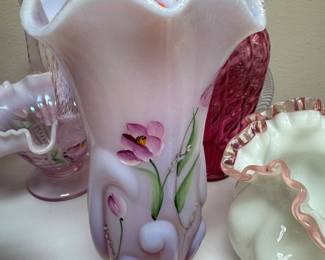 #110- $50 - Fenton vase rosemilk satin glass 