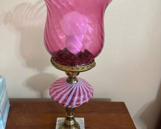 #86 - $150 -Fenton cranberry pink & white swirl 17x8