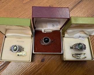 Cool Sarah Coventry sterling ring with cabochon stones! We also have men cufflinks in boxes