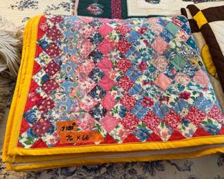 #109 - $100 -Crazy quilt  - handmade vintage -76x66 