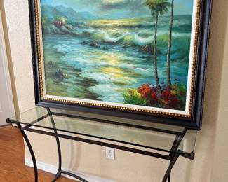 $100 Painting,  Glass top table $80