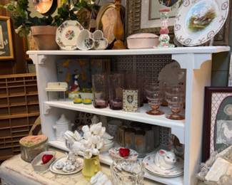 decorative plate, bunnies, glassware, framed art