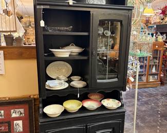 vintage china cabinet, glassware