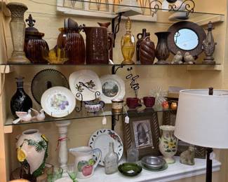 lamps, wooden wall hangings, vases