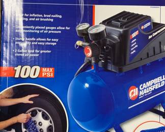 Two gallon air compressor. 100 maximum PSI. New, in box!