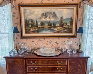 Martin Wijmer landscape, Ethan Allen buffet, Waterford bowl